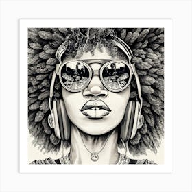 Afro Girl With Headphones 1 Art Print