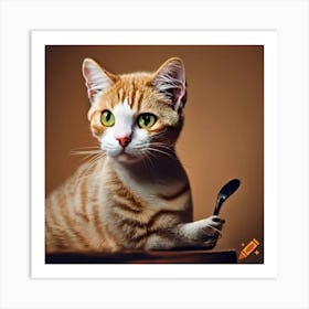 Cat With A Spoon Art Print