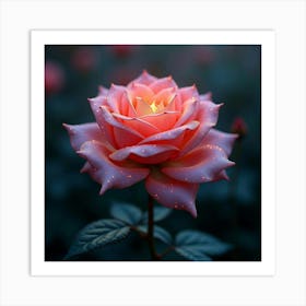 A Mythical Rose With Petals Of Glowing, Fractal Ribbons Blooming In A Magical Garden 1 Art Print