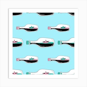 Seamless Pattern Of Bottles with Ships Art Print