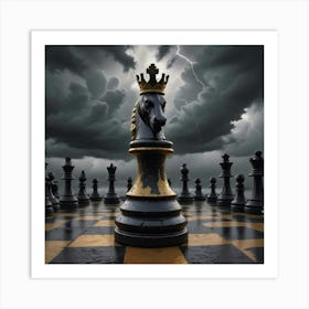 Chess Pieces In Stormy Sky Art Print