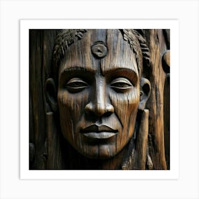 Firefly Weathered Wooden Sculpture Carved With Human Features 9096 (2) Art Print