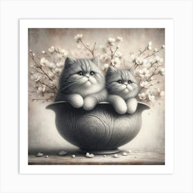 Two Kittens In A Bowl Art Print