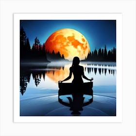 Meditating Woman In A Boat Art Print