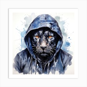 Watercolour Cartoon Panther In A Hoodie 2 Art Print