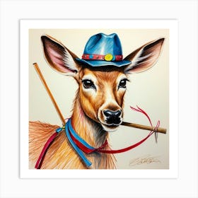 Deer In Hat 1 Art Print