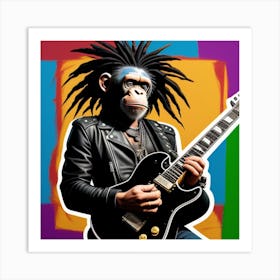 Chimp jamming With A Guitar Art Print