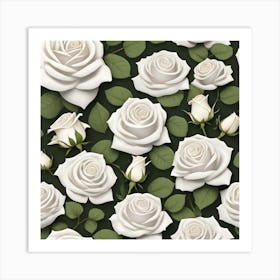 White Roses Seamless Pattern 7 Art Print