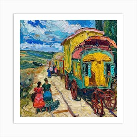 Van Gogh Style. Gypsy Caravans at Arles Series Art Print