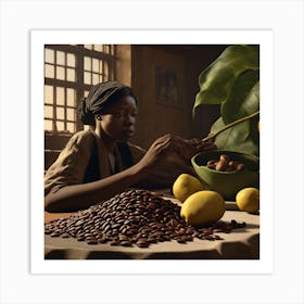 Woman Preparing Coffee Beans Art Print