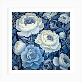 Blue And White Peonies Art Print