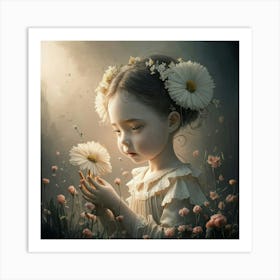 Little Girl With Daisies Art Print