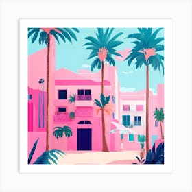 Pink City and Palm Trees Art Print