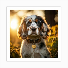 English Spaniel Puppy Sporting A Gleaming Gold Collar Ears Drooping Slightly Eyes Gleaming With Yo (10) Poster