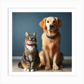 Portrait Of A Dog And Cat Art Print
