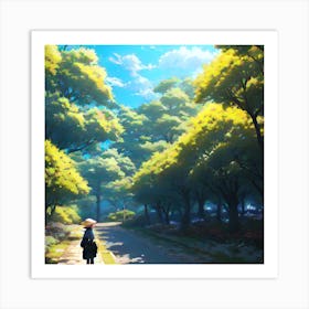 Girl Walking Down The Road Art Print