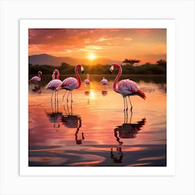 Flamingos At Sunset art print 6 Art Print