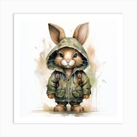 Watercolour Cartoon Hare In A Hoodie 1 Art Print