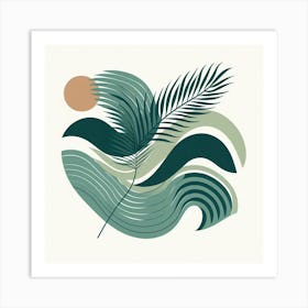 Scandinavian style, Green waves of palm leaf 2 Art Print