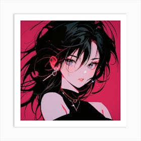 Anime Girl With Black Hair Art Print