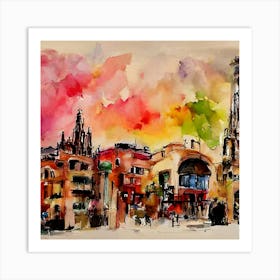 Watercolor Of Barcelona Art Print