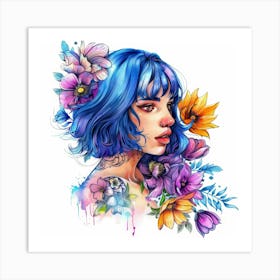 Blue Haired Girl 2 Art Print