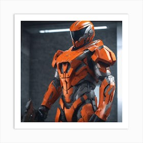 A Futuristic Warrior Stands Tall, His Gleaming Suit And Orange Visor Commanding Attention 25 Art Print