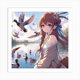 Anime Girl, Person, Person, Person, Person Art Print