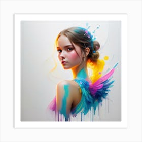 Colorful Girl With Wings Art Print