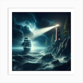 Lighthouse At Night 10 Art Print