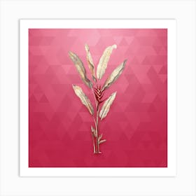 Vintage Parrot Heliconia Botanical in Gold on Viva Magenta n.0965 Art Print