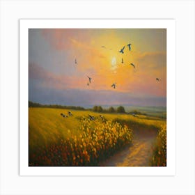 Sunset In A Field Art Print