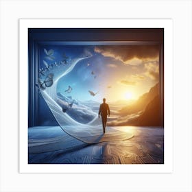 Futuristic Man Walking Through A Door Art Print