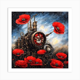 Steampunk Poppies Art Print