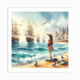 girl looking at the sea Art Print