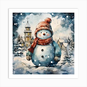 Snowman In Winter 2 Art Print