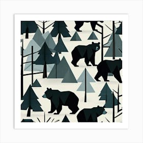 Black Bears In The Forest Art Print