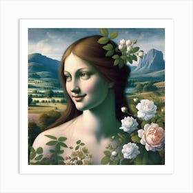 Woman With Roses Art Print