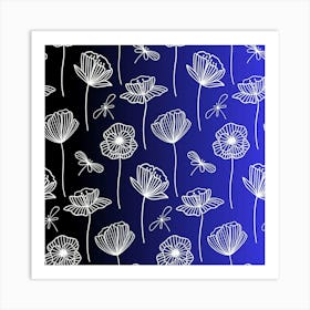 Pattern Floral Leaves Botanical White Flowers Art Print