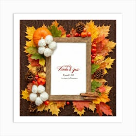 A Seasonal Thanksgiving Frame Design Featuring A Round Cotton Chaplet Layered With Autumn Leaves Ad (1) Art Print