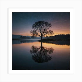 Landscape Tree Reflected Reflection Background Art Print