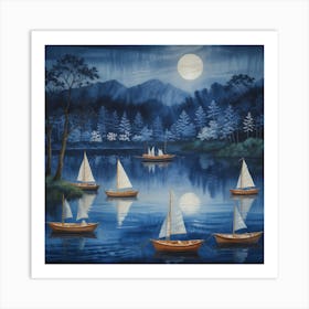 Sailboats At Night 1 Art Print