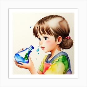 Little Girl Drinking Water Art Print