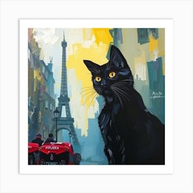 Black Cat In Paris Art Print