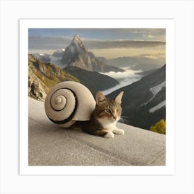 Cat Snail in the Mountain Art Print