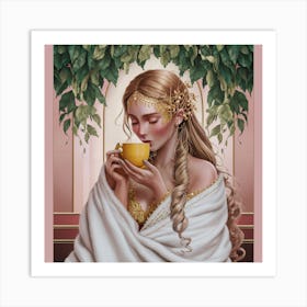 Golden Serenity Woman In Nature S Embrace (2) Art Print