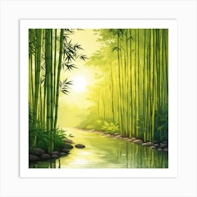 A Stream In A Bamboo Forest At Sun Rise Square Composition 196 Art Print