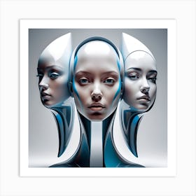 Human Face And Futuristic 3d Cylindrical Forms Art Print