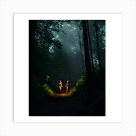 Two People Walking In The Woods Art Print