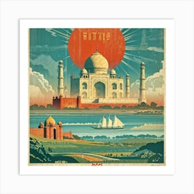 A Vintage Travel Poster Features A Collage Of Major Historical Landmarks From Different Continents 2 1 Art Print